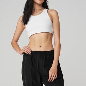 Alo Ribbed Vibe Tank Top Cropped White size small